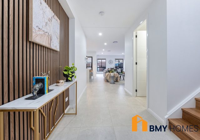 Finished Altair home entry hall with timber feature wall and tiled floor